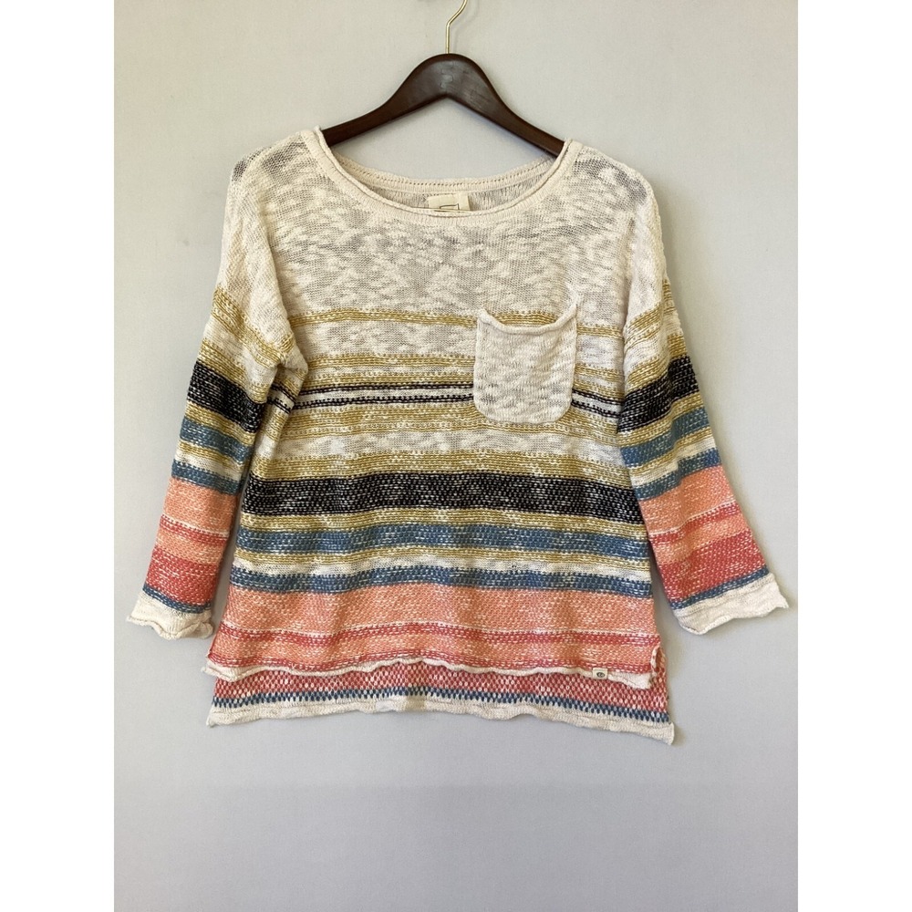 Ripcurl Sweater Womens Small Stripe Open Knit Pullover Long Sleeve Beachy A1